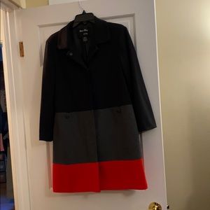 Black and grey with red trim 4 button coat